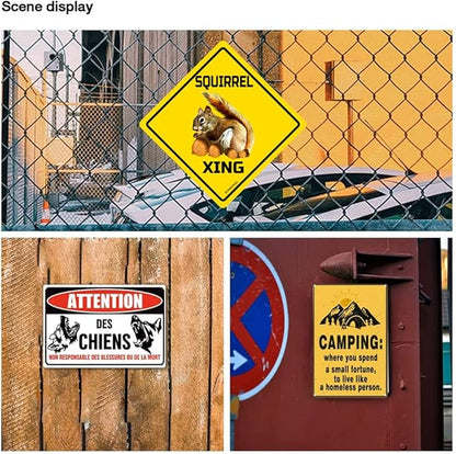 SQUIRREL Xing Crossing Sign Funny Novelty Metal Tin Sign for Bar Club Country Home Coffee Shop Indoor& Outdoor Decor Yellow Street Sign 12X12inch