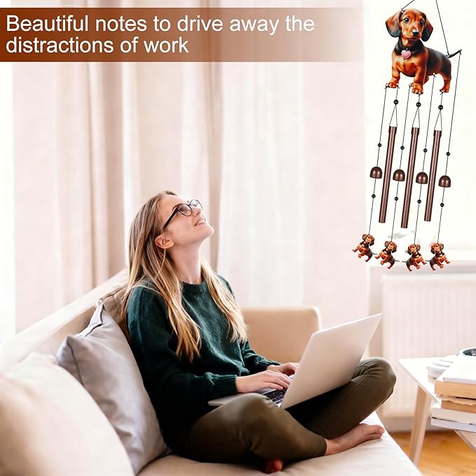 Gifts for Mom, Wind Chimes for Outside Perfect for Outdoor Gardens Patios Home Decor, Features Melodious Tones Create a Zen Atmosphere, Retirement Gifts for Women Men(Colorful Dachshund)