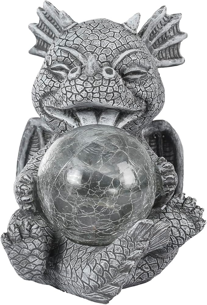 Solar Powered Garden Dragon Statue with Glowing Glass Ball - Outdoor Decoration, Automatic Dusk to Dawn, Weather Resistant Sculpture for Gardens, courtyards, and terraces - Unique Gift