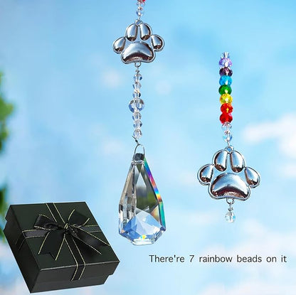 Dog Pet Memorial Gifts Paw Print Sun Catcher Crystals Prisms Hanging Rainbow Maker Suncatcher for Window Garden Decor Wind Chime Suncatcher Pet Loss Sympathy Gifts (1pcs Leaf)