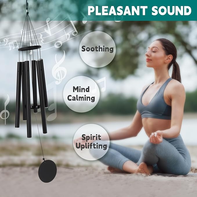 Outdoor Wind Chimes 32" Black Aluminum Wind Chimes for Garden, Patio Decor - Deep Tones Create Zen Atmosphere, Soothing Relaxation Gift for Mom, Dad, Women, Men, Unisex