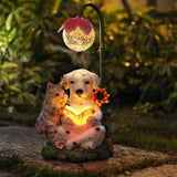 Afirst Solar Garden Statues, Dog Statues Outdoor Resin Figurine with Solar Lights Statue Decorations for Lawn, Patio, Balcony, Yard Ornament Mother's Day Gifts, Dalmatian and Cat, Dog&Cat