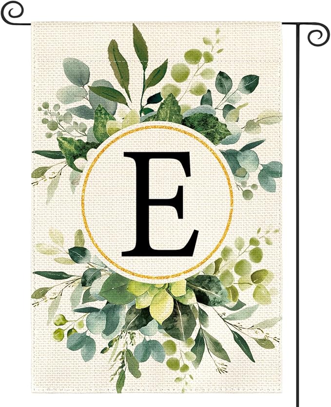 AVOIN colorlife Monogram Letter E Floral Garden Flag 12x18 Inch Double Sided Outside, Family Last Name Initial Yard Outdoor Decoration
