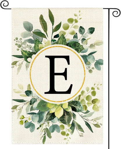 AVOIN colorlife Monogram Letter E Floral Garden Flag 12x18 Inch Double Sided Outside, Family Last Name Initial Yard Outdoor Decoration