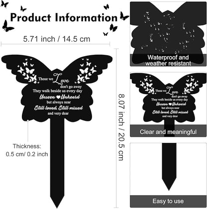 Roowest Butterfly Grave Decorations for Cemetery, Those We Love Don't Go Away Memorial Butterfly Garden Stake, Grave Markers for Humans Black Sympathy Garden Stake for Outdoors Yard Decor