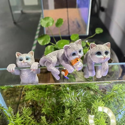 3 Pcs Resin Hanging Cat Figurines Planter Pot Hanger Miniature Fairy Garden Terrarium Edge Decor Flower Pot and Vase Hugger Hanging Animals Ornaments for Patio, Yard, Balcony