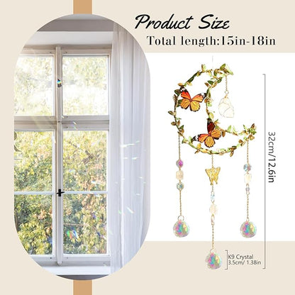 Suncatcher Moon Crystal Rose Quartz Sun Catcher Window Hanging, Good Luck Charms Gifts for Women Chrismas Thanksgiving Birthday Crystal (Rose)