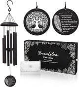 32" Deep Tone Wind Chimes for Outside, C Major Tuned Aluminum Wind Chime with Gift Envelope & Box, Memorial Sympathy Wind Chime for Garden Patio Decor, Nature Tree Design, Black