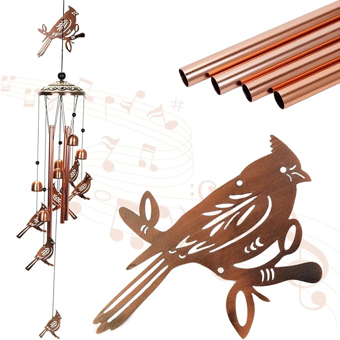 Copper Tone Animal Wind Chimes for Outdoors/Indoors - Cardinal Designs - Garden, Patio, Yard, Home Decor, for Women, Men, Mom, Birthday, Memorial, Housewarming (Cardinal)