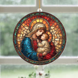 Holy Mother & Child Stained Glass Acrylic Ornament 2025 – Madonna & Child Religious Christmas Ornament, Nativity Window Sun Catcher Acrylic, Catholic Tree Decoration,Keepsake for Holiday Home (Sun-25)