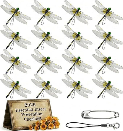Dragonfly Clips for Bugs Repellent, 3D Artificial Dragon Fly, Lifelike Outdoor Hanging Ornament Garden Decor, Durable Fake to Keep Away Yard Ornaments Hat Golf Moving(Yellow(16pcs))