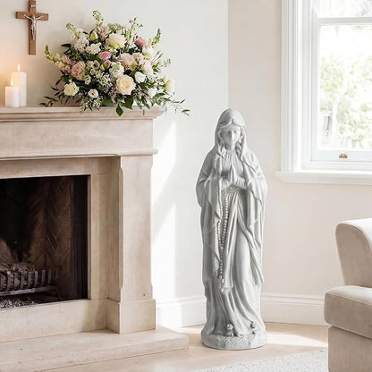 Giantex Virgin Mary Praying Statue 29.5", Blessed Mother Outdoor Religious Statue with Rosary Beads, Weather-Resistant MgO Catholic Yard Decor for Lawn, Patio, Prayer Garden & Memorial, Off White
