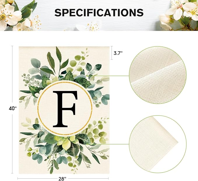AVOIN colorlife Monogram Letter F Floral House Flag 28x40 Inch Double Sided Outside, Family Last Name Initial Yard Outdoor Decoration