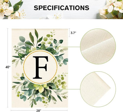 AVOIN colorlife Monogram Letter F Floral House Flag 28x40 Inch Double Sided Outside, Family Last Name Initial Yard Outdoor Decoration