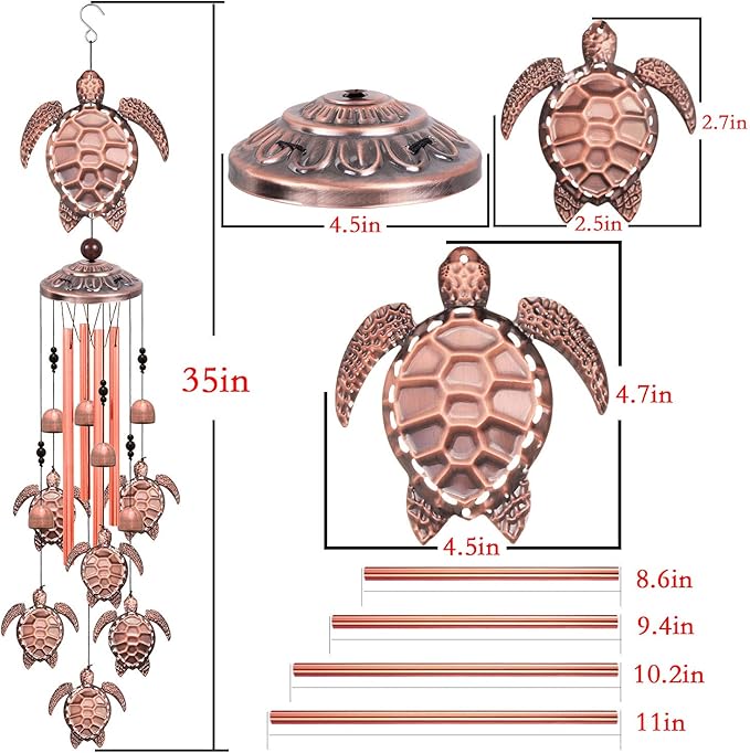 Solawindchime Outdoor Sea Turtle Wind Chimes, Turtle Memorial Wind Chimes, Gift Wind Chime, Sea Turtle Wind Bell, Gifts for Women, for Home, Garden, Indoor, Outdoor Decoration, Garden Wind Chime