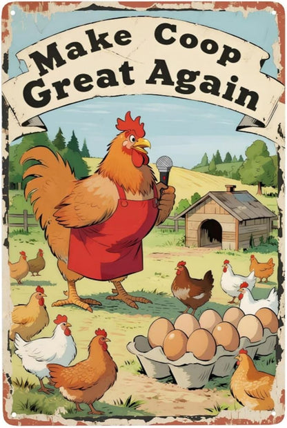 Funny Chicken Coop Signs and Accessories, Make Farming Great Again, Patriotic Farmhouse Metal Wall Art for Coop Farm Stand Chicken Farm Fresh Butt Nuggets Sign 8×12 Inch (yellow chicken coop)