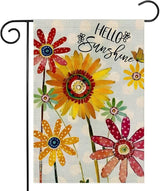 Summer Flowers Garden Flag 12x18 Inch Double Sided,Hello Sunshine Sunflower Daisy Small Yard Flags for Outdoor,Seasonal Decoration for Spring Farmhouse Holiday Outside