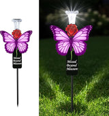 Solar Purple Butterfly Memorial Stake - Missed Beyond Measure Engraved Metal Grave Decorations, Sympathy Gifts for Loss of Sister Daughter Mom (Butterfly)