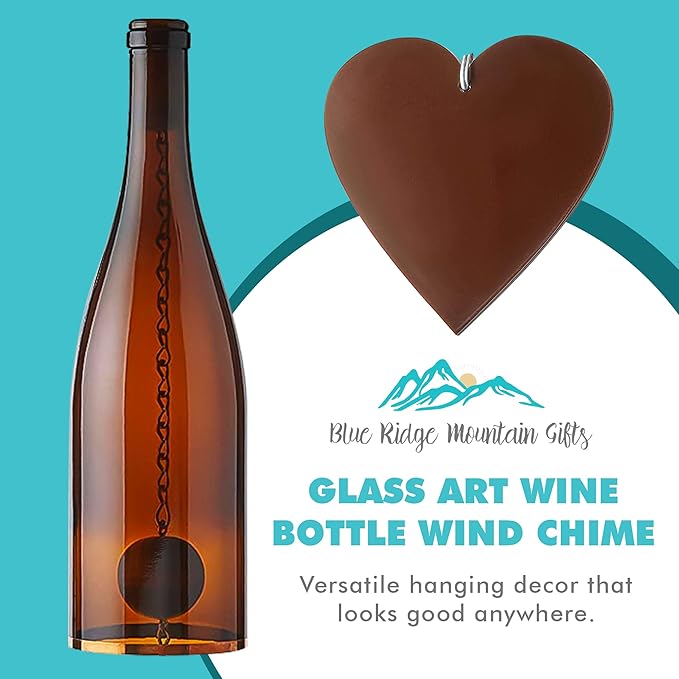 Blue Ridge Mountain Gifts Wine Bottle Wind Chime - Wind Chimes for Outside & Inside Decor, Handcrafted Wine Glass Bottle Wind Chimes, Suncatcher Whimsical Home Decor Gifts for Women (Clear)
