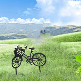 Yard Art Garden Metal Statue Decor,Lifelike Bicycle Stakes Outdoor Decorations,Black Hollow Out Iron Silhouette Sets for Farmhouse Pathway Lawn (Black)