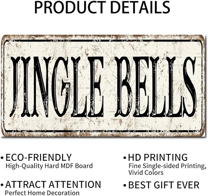 Madcolitote Personalized Jingle Bells Street Sign Vintage Jingle Bells Wood Signs Wall Art Rustic Wall Decorations for Living Room Home Decor for Home Man Cave Gate Garden Bars Cafes 6x12in