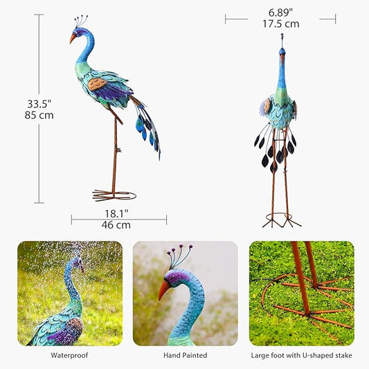 Goodeco 33.5 Inch Metal Peacock Garden Decor - Stunning Decorations for Home Yard Art, Ideal Peacock Gifts for Women & Ornamental Delight