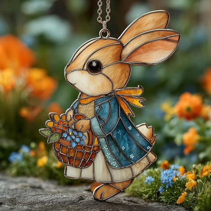 Whimsical Rabbit Floral Mosaic Decor Acrylic Suncatcher Stained Glass Effect Window Car Hanging Christmas Ornament Indoor Outdoor Decor Garden Sun Catcher Panel for Easter Lover for Women Mom Grandma