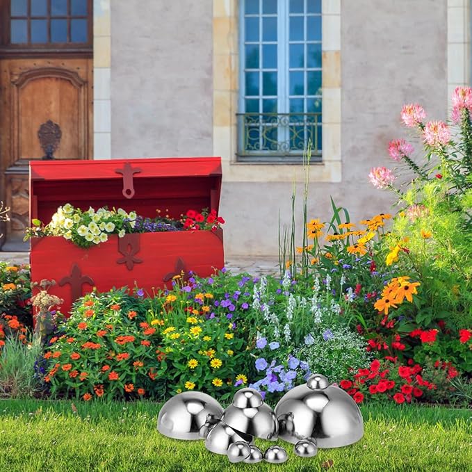 BESPORTBLE Silver Half Sphere: 10Pcs Stainless Steel Garden Mirror Globe - Hollow Hemisphere Ball Gazing Ball Half for Home Outdoor Garden Pool Shopping Mall Wall Decoration, 6 Size