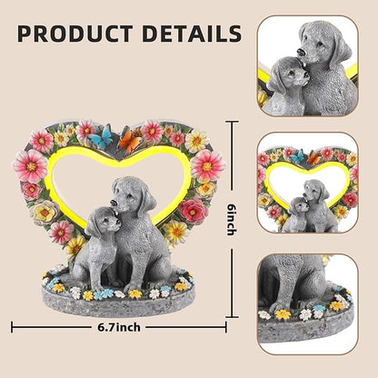 Solar Garden Statue - Heartwarming Dog Mom & Puppy Figurine with Glowing Heart - Outdoor Decor for Patio, Lawn, Yard, Porch - Housewarming, Birthday, Christmas, for Mom Women Grandma