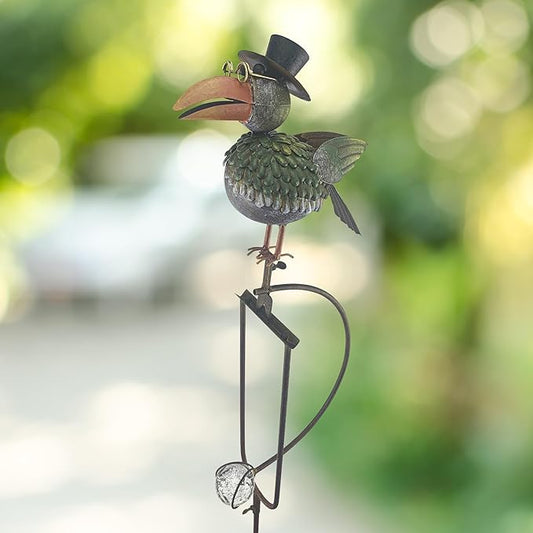 Red Carpet Studios Garden Stake Yard Art Metal and Glass Balance Rocker with 4-Prong Stake, 51" Tall, Wise Old Crow