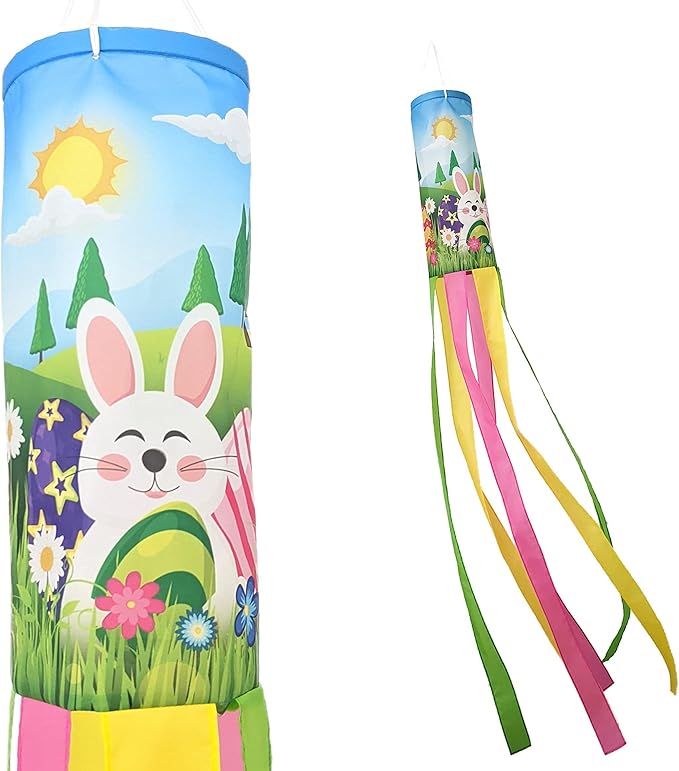 Madrona Brands Spring Easter Bunny Windsock for Outside 60-Inch | Durable Outdoor Decorative Hanging Wind Sock Flag | Yard, Garden, Deck, Patio