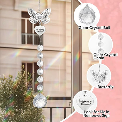 Memorial Crystals Suncatcher - Memorial Sympathy Gifts for Loss of Loved One - Unique Rainbow Maker in Memory of Mom Dad Dog, Ideal Grief Bereavement Miscarriage Gift (Butterfly)