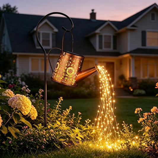 Solar Watering Can Light, Solar Powered Hanging Lantern Landscape Lights, Decorative Garden for Yard Waterproof Garden Decor, Gifts for Mom, Grandma（Sunflower + Bee）