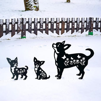 Dog Metal Decorative Garden Stakes Chihuahua Dog Gifts for Women Men Mom Birthday Gifts Silhouette Statues for Garden Decor, Yard Art, Patio, Outside, Lawn Ornaments, Outdoor Decorations