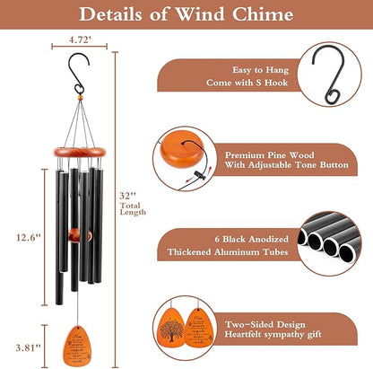 Memorial Wind Chimes Sympathy Gifts for Loss of Mom, 32'' Memorial Wind Chimes for Loss of Mother, Bereavement/Sympathy/Condolence Gift, Windchimes in Memory of Mom