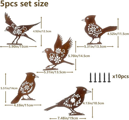 We Moment 5PCS Rusty Metal Birds Decoration, Garden Decor Spring Decorations Outdoor, Cardinal Gifts, Metal Birds Yard Decor, Bird Silhouette Statues