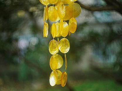 Capiz Shell Wind Chime for Outside 28” Sea Glass Wind Chime Ocean/Beach Themed Chime Gift for Women Mother’s Day Decoration Orange