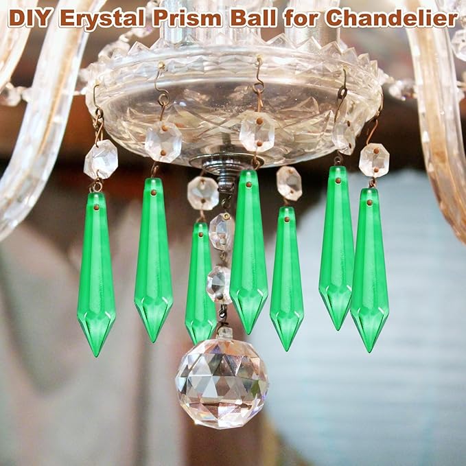 M METERXITY 10-Pack Crystal Icicle Prisms, 53mm/2.09 Inch Chandelier Pendant Maker Hanging Crystals Chandelier Prisms for Home/Windows/Garden/DIY Decoration[Green]