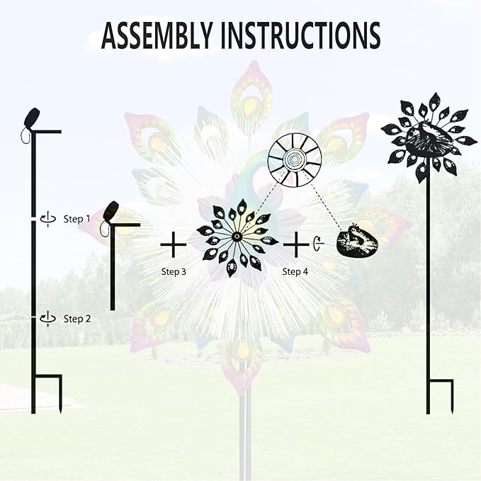 45" Peacock Garden Wind Spinners for Yard and Garden, Solar Metal Clearance Windmill Kinetic Wind Spinner Outdoor Decor, Wind Sculpture Yard Art Decorations for Patio & Lawn