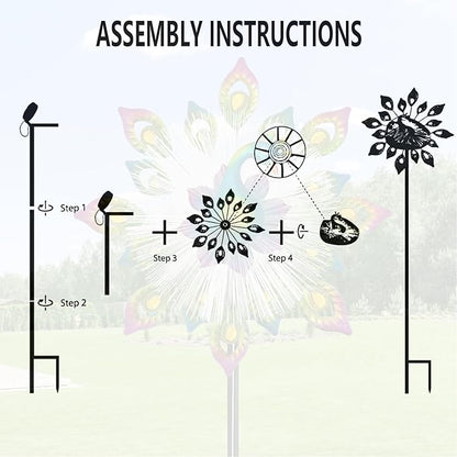 45" Peacock Garden Wind Spinners for Yard and Garden, Solar Metal Clearance Windmill Kinetic Wind Spinner Outdoor Decor, Wind Sculpture Yard Art Decorations for Patio & Lawn