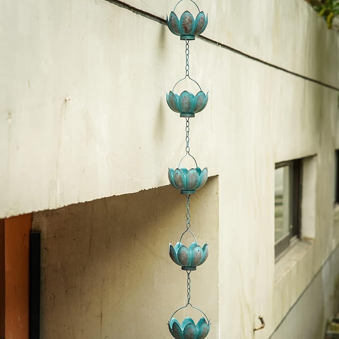TZSSP Rain Chains Decorative Metal Rain Chain Bell with 12 Cups, Rain Chain for Gutters,8-1/2 Length, Blue