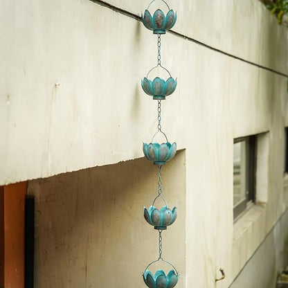 TZSSP Rain Chains Decorative Metal Rain Chain Bell with 12 Cups, Rain Chain for Gutters,8-1/2 Length, Blue