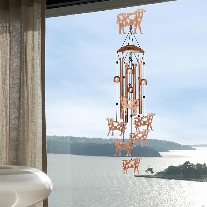 GDNSFIT Cow Wind Chimes for Outside, Metal Windchimes Outdoors, Cow Gifts for Women/Men, Memorial/Birthday Gifts, Garden Decor for Outside, Patio or Yard, Durable Chimes for Outdoors