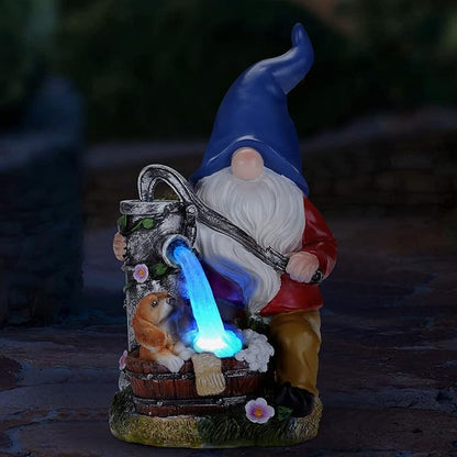 Panven Garden Gnome Statue, Gnome Decoration for Yard with Blue Solar Light, Patio Porch Yard Garden Decor for Outside, Lawn Ornament