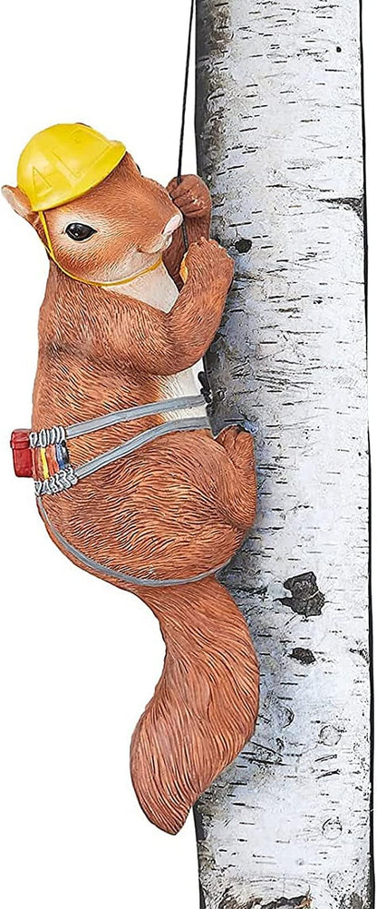 Climbing Squirrel Figurine Garden Wall & Tree Decor Statues, Animal Backyard Accessories, Hang on Wall, Yard Art Squirrel Gifts Figure Indoor and Outdoor Lawn Squirrel with Helmet Funny Decoration 12"