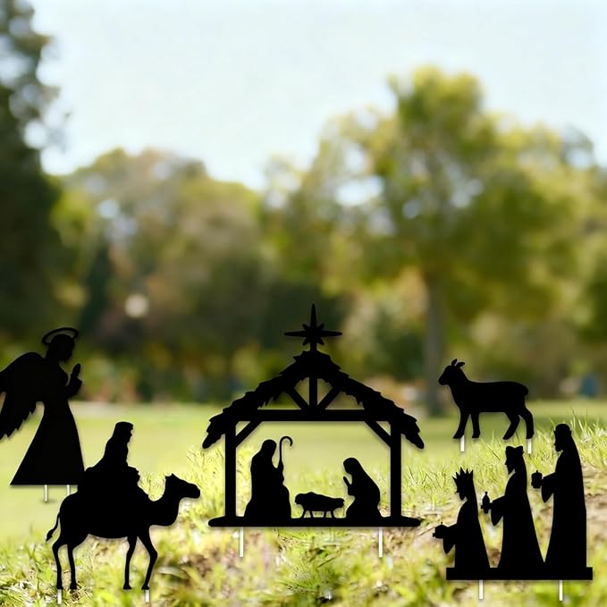 Nativity Scene Yard Signs Decorations 5 Pack Christmas Outdoor Garden Signs with Stakes Holy Family Manger Nativity Scene Garden Sign for Christmas Outdoor Decorations Lawn Patio Yard Sign