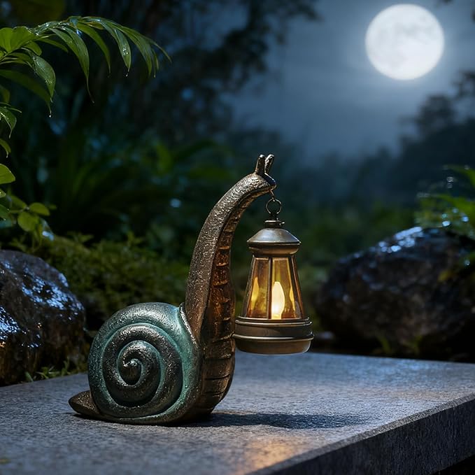 Solar Snail Garden Lights Outdoor Decor (3.15" W x 4.92" L x 8.27" H), Solar Powered Figurine for Patio Lawn Yard Porch, Indoor Decoration, Unique Gift for Mom Grandma Women