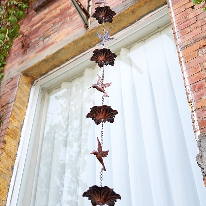 HOUYANG 8.5FT Hummingbird Rain Chain,Rain Chains for Outside,Rainwater Catcher Chains, Outdoor Garden Yard Decor