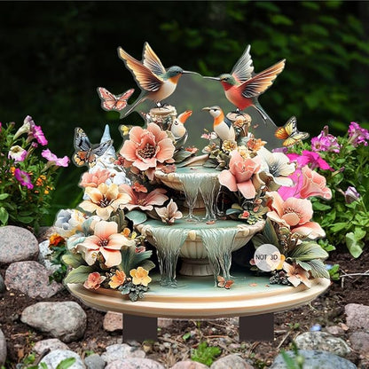 Hummingbird Flowing Water Garden Stake Decor, Butterfly Acrylic 2D Garden Decoration,Sculptures Ornament Garden Accessories for Outdoor Indoor Yard Lawn Pot Plants (Style A)