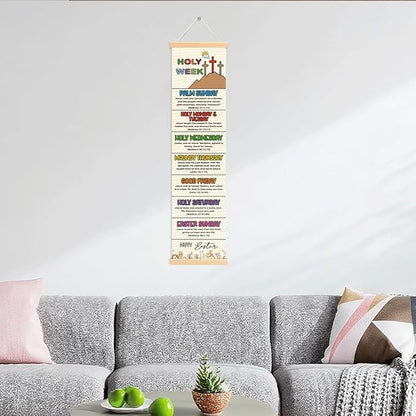 Happy Easter Decor, Holy Week Poster, Easter Story Banner Decor for Home Church, Bible Verse Wall Door Decoration, Church Activity Kids, Family Hanging of Scripture and Words Decorations 07